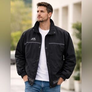 Vintage Slazenger Sports Jacket Black Size 105 Zip Snap Front Embroidered Logo